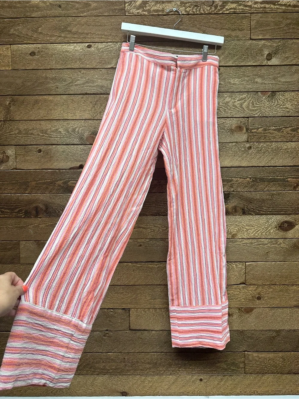 Zara NWT Pink Orange Stripe Wide Leg Linen Blend Pants XS Coastal Resort